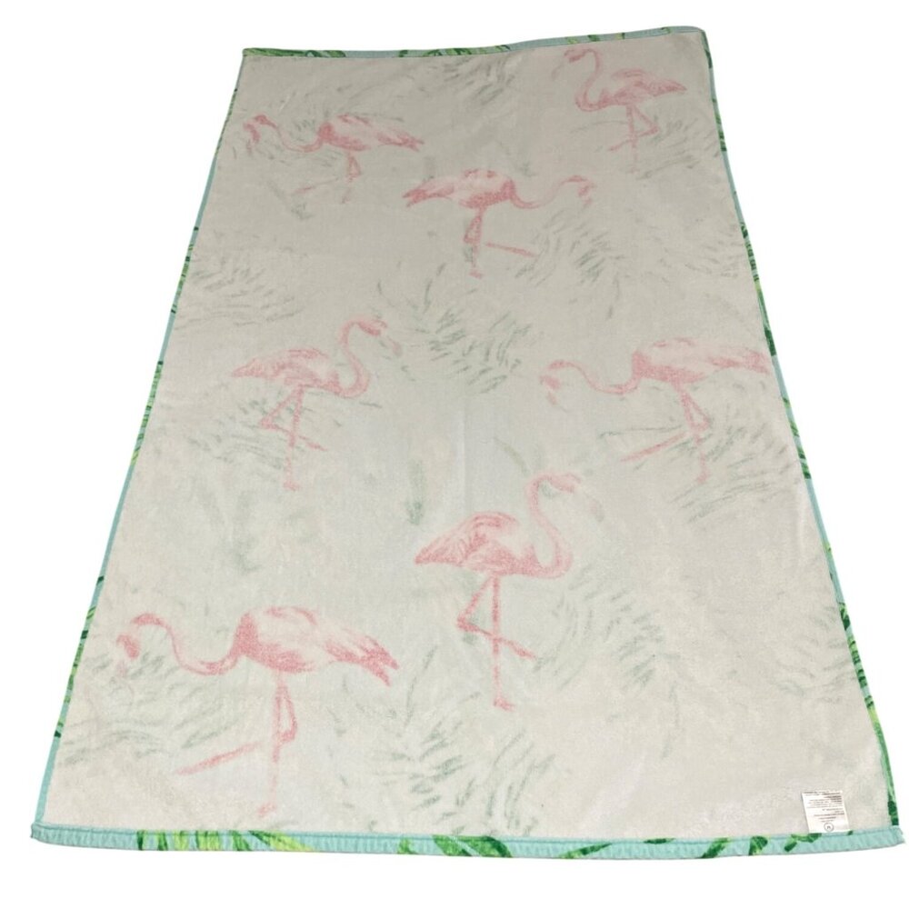 Blue Pink Flamingo Large Beach Towel Tropical Palm Leaf Pool Bath Cotton READ - Picture 6 of 16